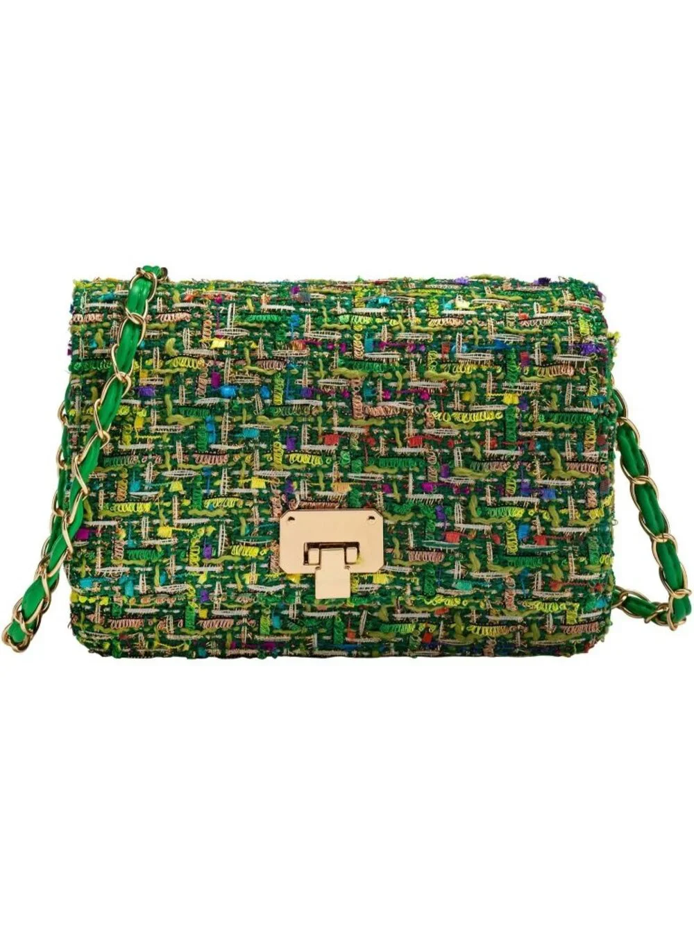 👜Women's Green Tweed Chain Bag Quilted Flap Crossbody Purse For Wedding